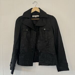 Kenneth Cole Genuine Leather Jacket Women's Small Black Button Biker Classic 90s